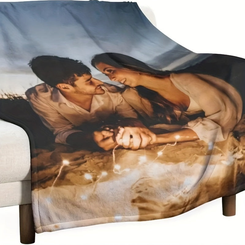 Personalized Flannel Throw Blanket with Custom Photo and Geometric Design Lightweight for Year-Round Use