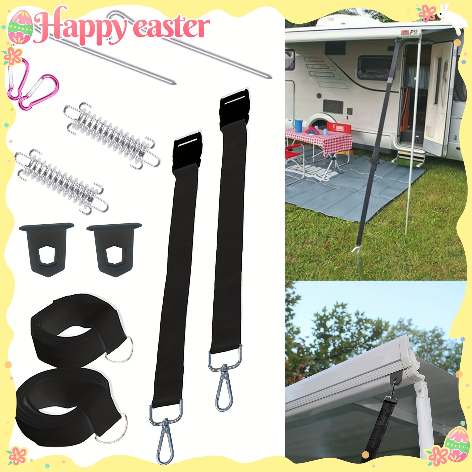 Black Tie Down Kit for RV Awnings Camping Outdoor Equipment