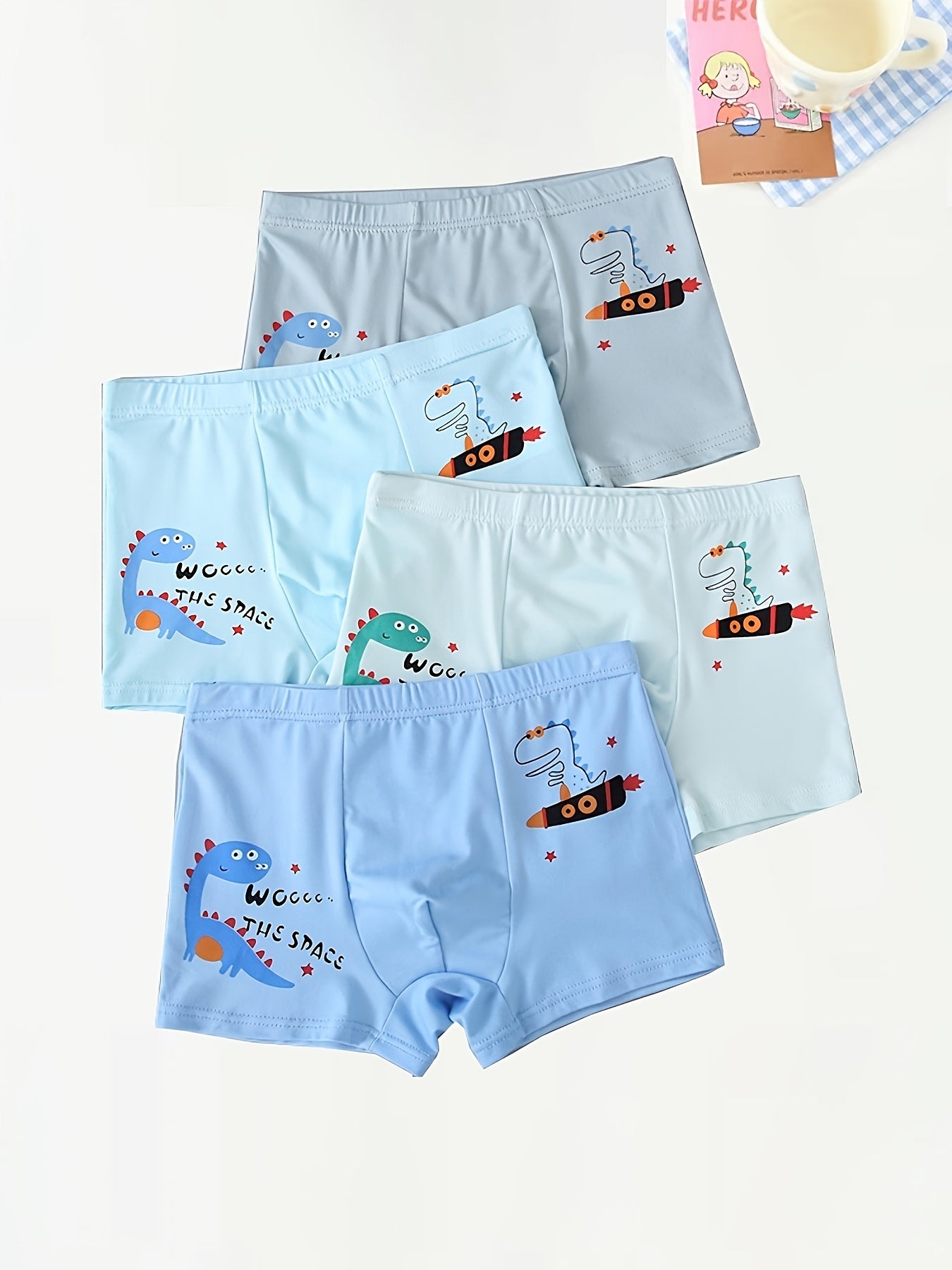 Pack de 8 calzoncillos bóxer con estampado de dinosaurios de dibujos animados para niños, de poliéster, ropa interior cómoda