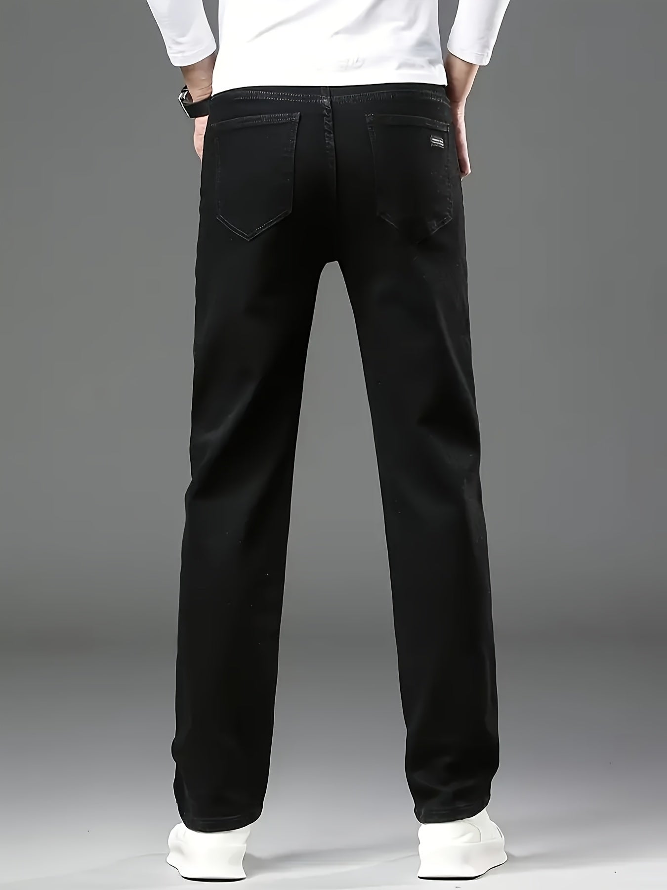 Plus Size Black Stretchy Straight Leg Men's Jeans All-Season Casual Business