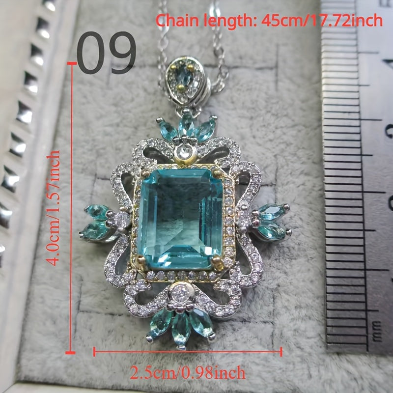 Women's 14K Gold Plated Alloy Pendant Necklace with Synthetic Crystal and Topaz