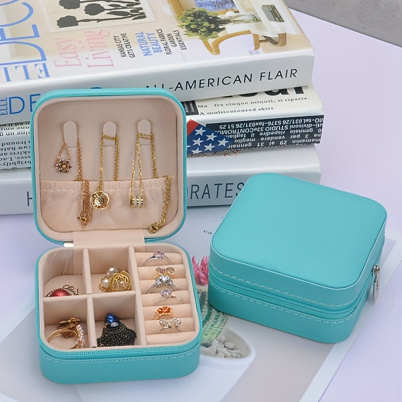 Mini Faux Leather Jewelry Organizer with Zipper Closure for Travel and Gifting