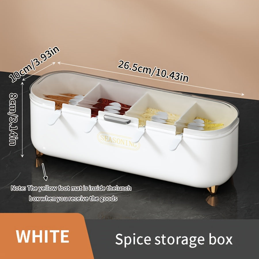 4-Compartment Seasoning Box with Lid and Spoon for Kitchen Storage
