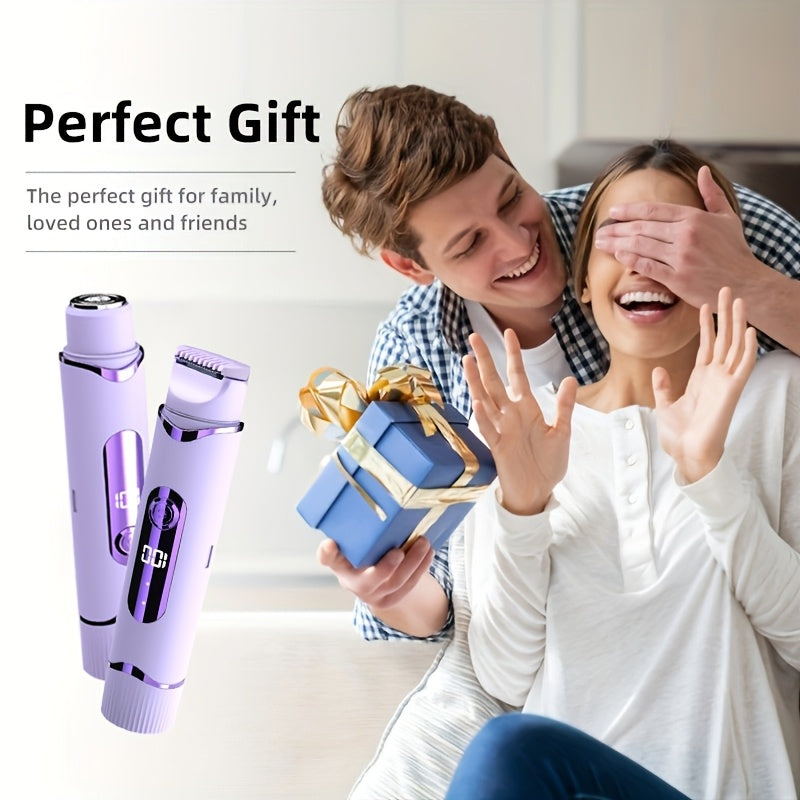 2-in-1 Women's Electric Shaver for Face, Legs, Underarms Rechargeable Cordless Pink Purple