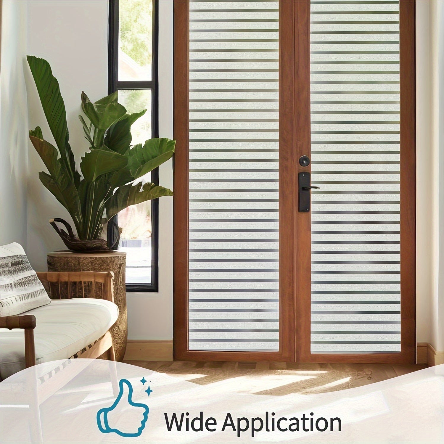Modern Striped Privacy Window Film 44.96cm PVC UV Blocking Reusable Cling