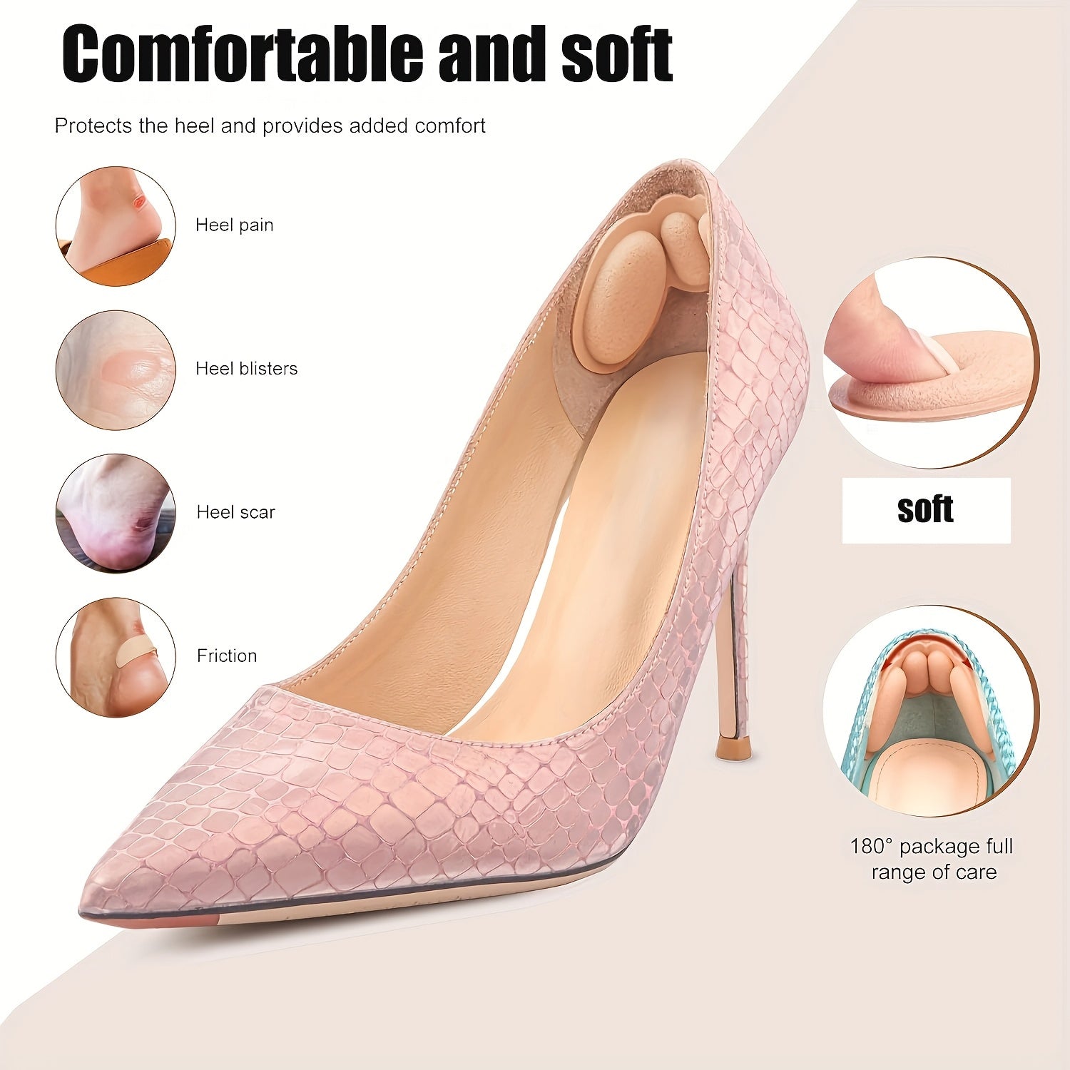 4 Pcs Heel Cushion Pads for Men and Women Anti-Blister Slip-Resistant Foam Insoles in Rose Brown and Black