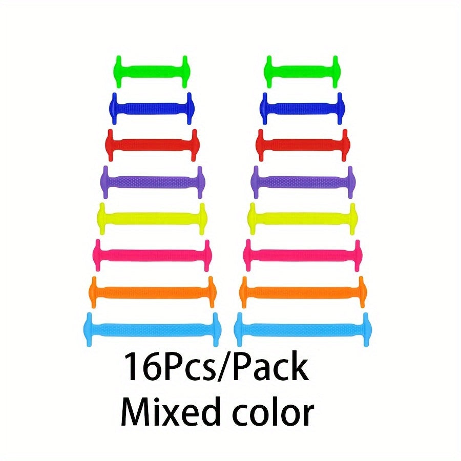 16pcs High Elastic Silicone Lazy Shoelaces for Sneakers, No-Tie, Convenient