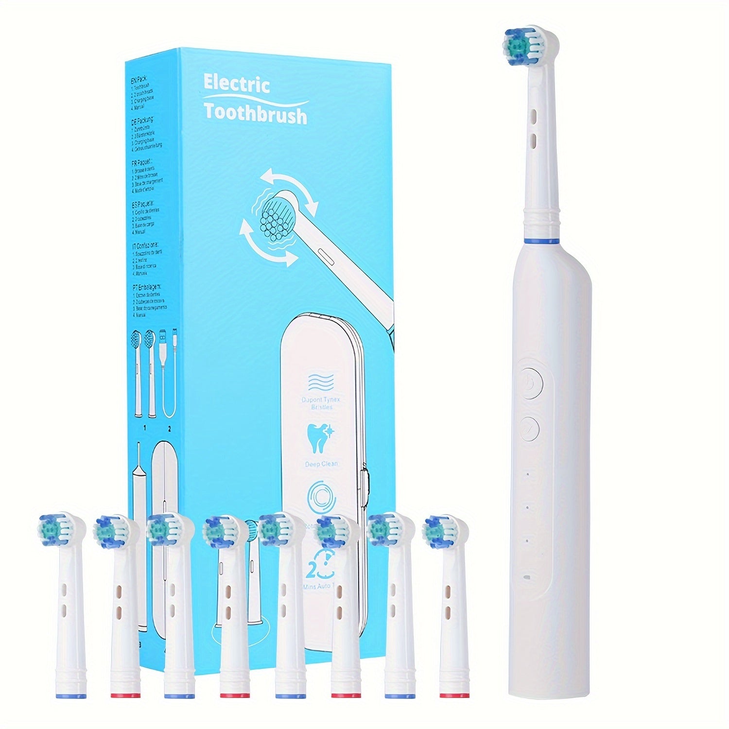 Electric Toothbrush with 8 Brush Heads, 3 Rotation Modes, USB C Charging, Shower Safe