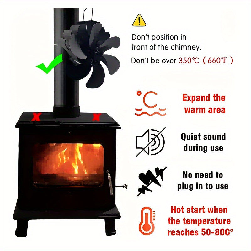 High-Speed 6-Blade Heat Powered Wood Stove Fan for Efficient Heating and Cooling
