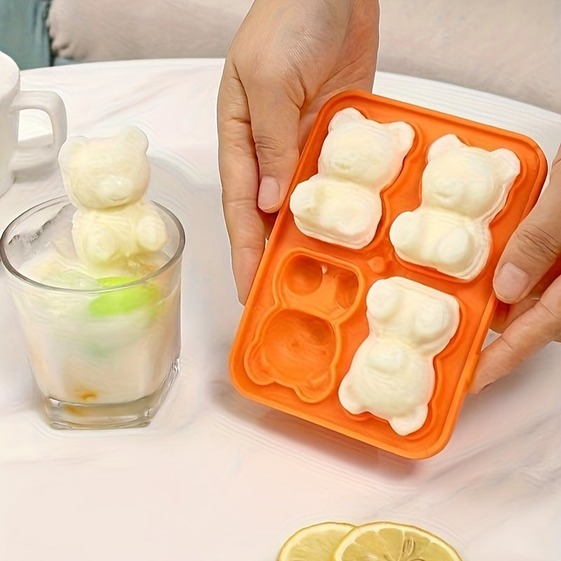 Silicone Bear Ice Cube Trays with Lid Flexible Pop Molds for Whiskey Cocktails and Food