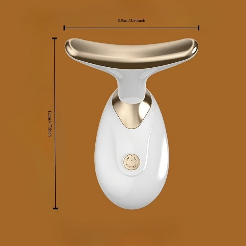 Electric Face and Neck Massager Roller for Women Compact White Textured Surface with Gold Accents