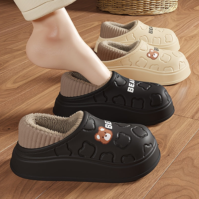 Ayollar uchun Slip-On ayiq shlyapchalari ichki va tashqi foydalanish uchun, yopishmaydigan EVA, bej va qora