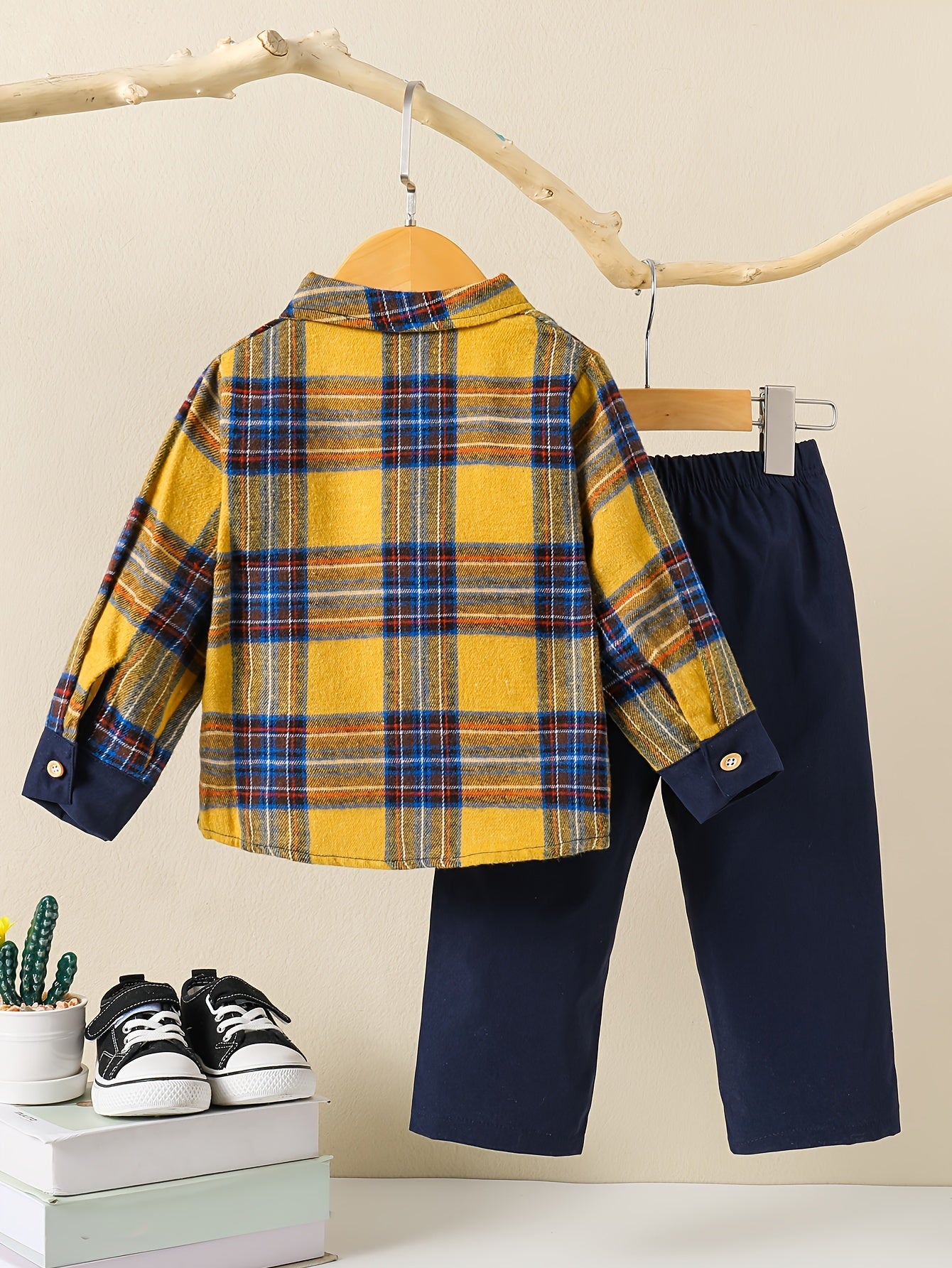 Boys' Plaid Outfit Set Long Sleeve Shirt and Pants Fall Winter Polyester