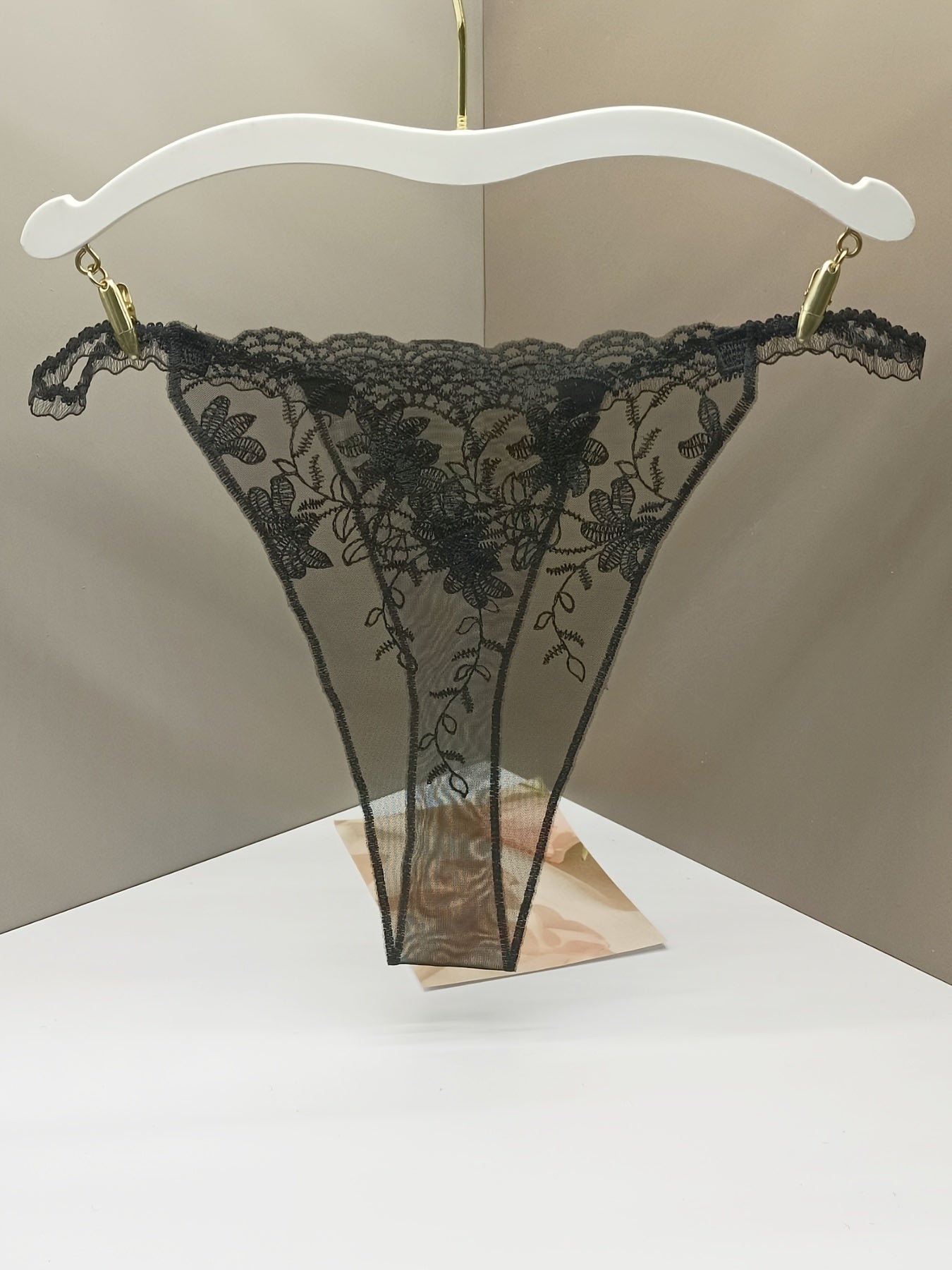 Pink Lace Thong with Floral Embroidery and Red Bow for Women