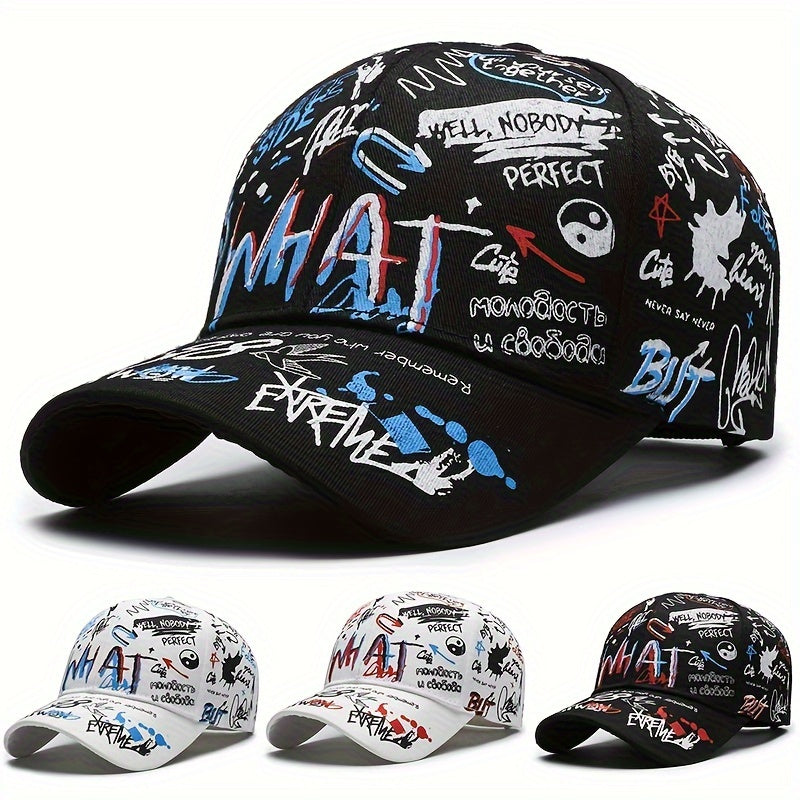Polyester Graffiti Print Hip-Hop Baseball Cap PVC Coated Lightweight Party Accessory