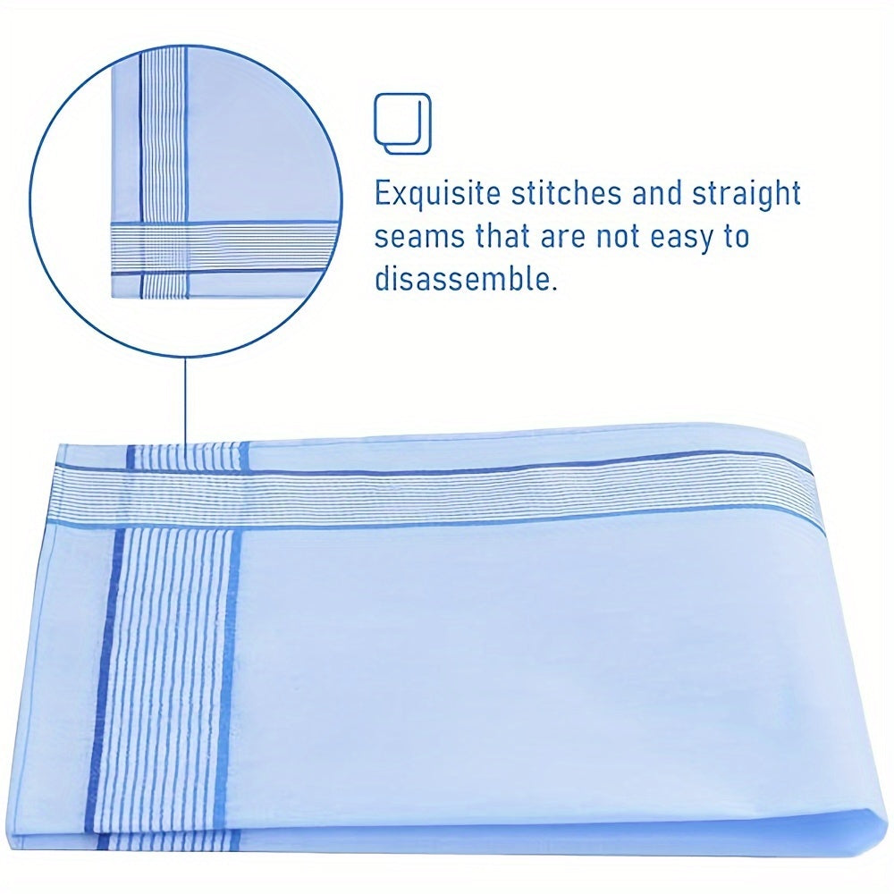 Set of 12 Men's Cotton Striped Handkerchiefs Woven Square Pocket Accessories