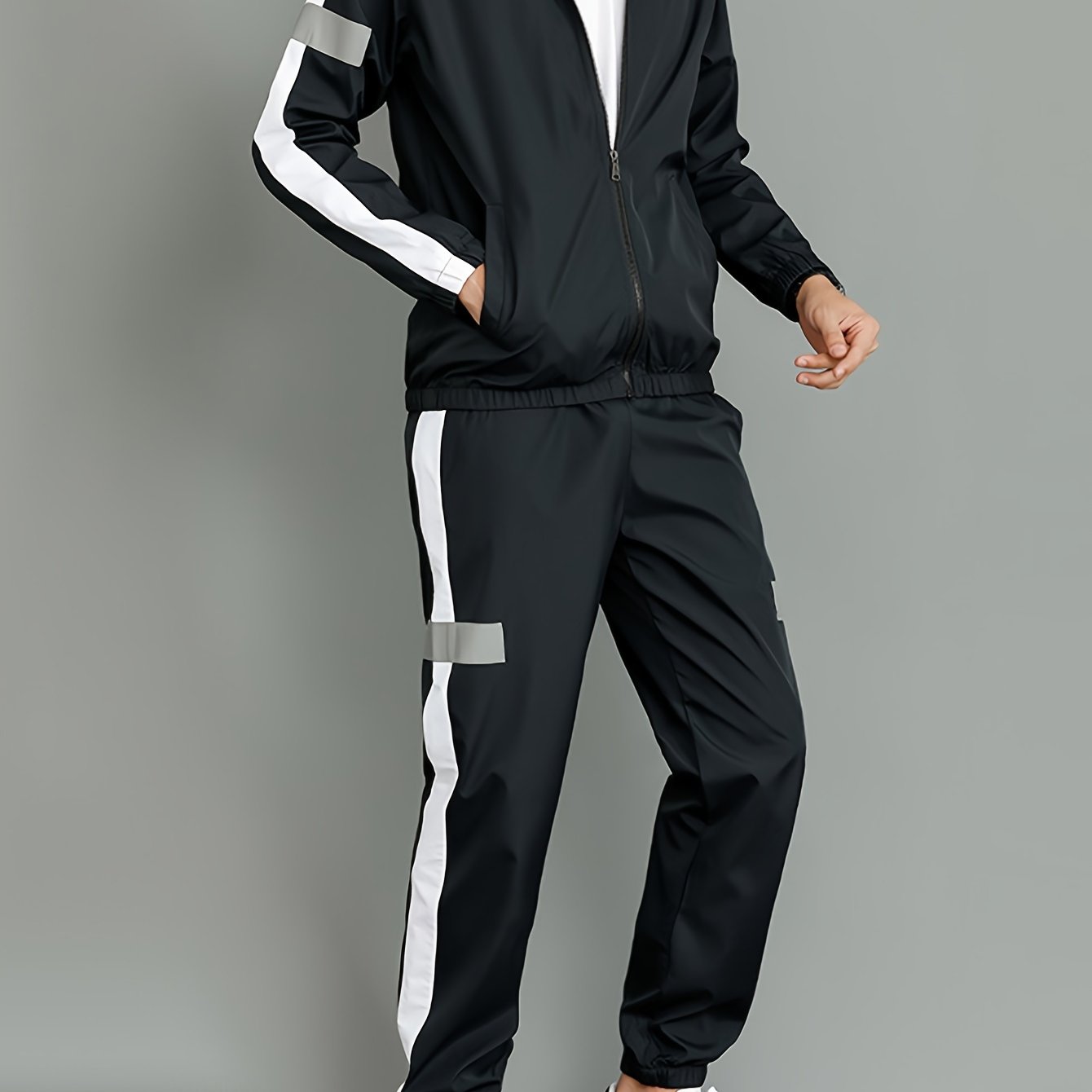 Conjunto de ropa deportiva casual de poliéster de dos piezas para hombre para primavera y otoño