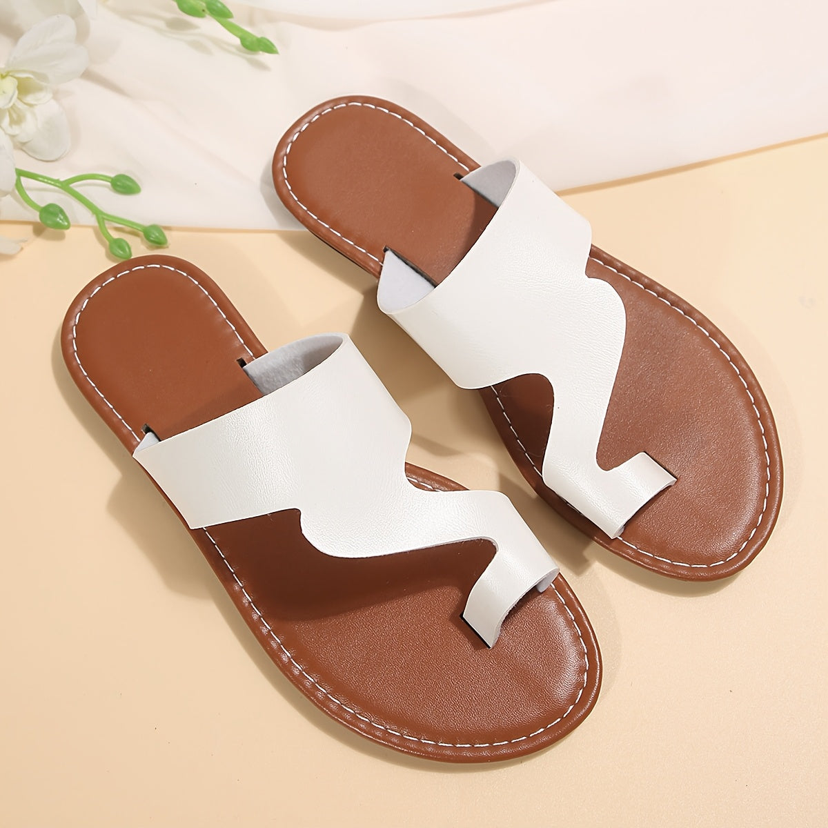 Women Summer Slip-On Open Toe Sandals Flat Heel Indoor Slippers