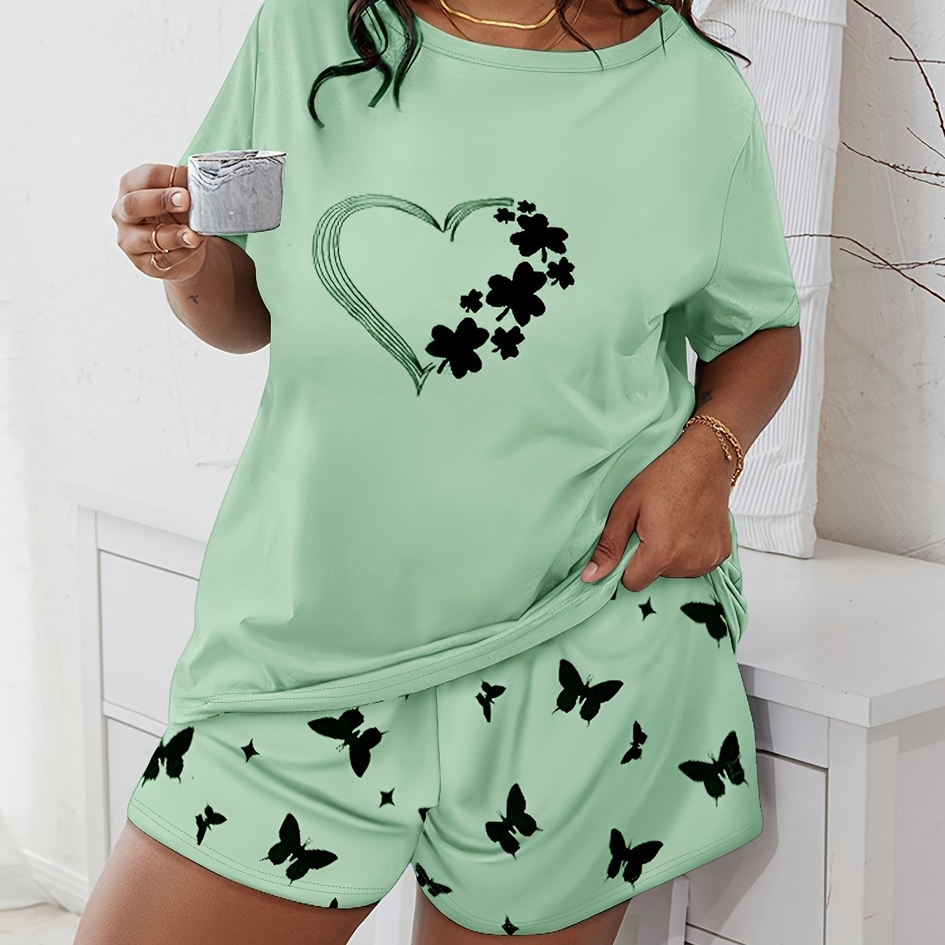 Women's Loungewear Set Short Sleeve Printed T-Shirt Pants Comfortable