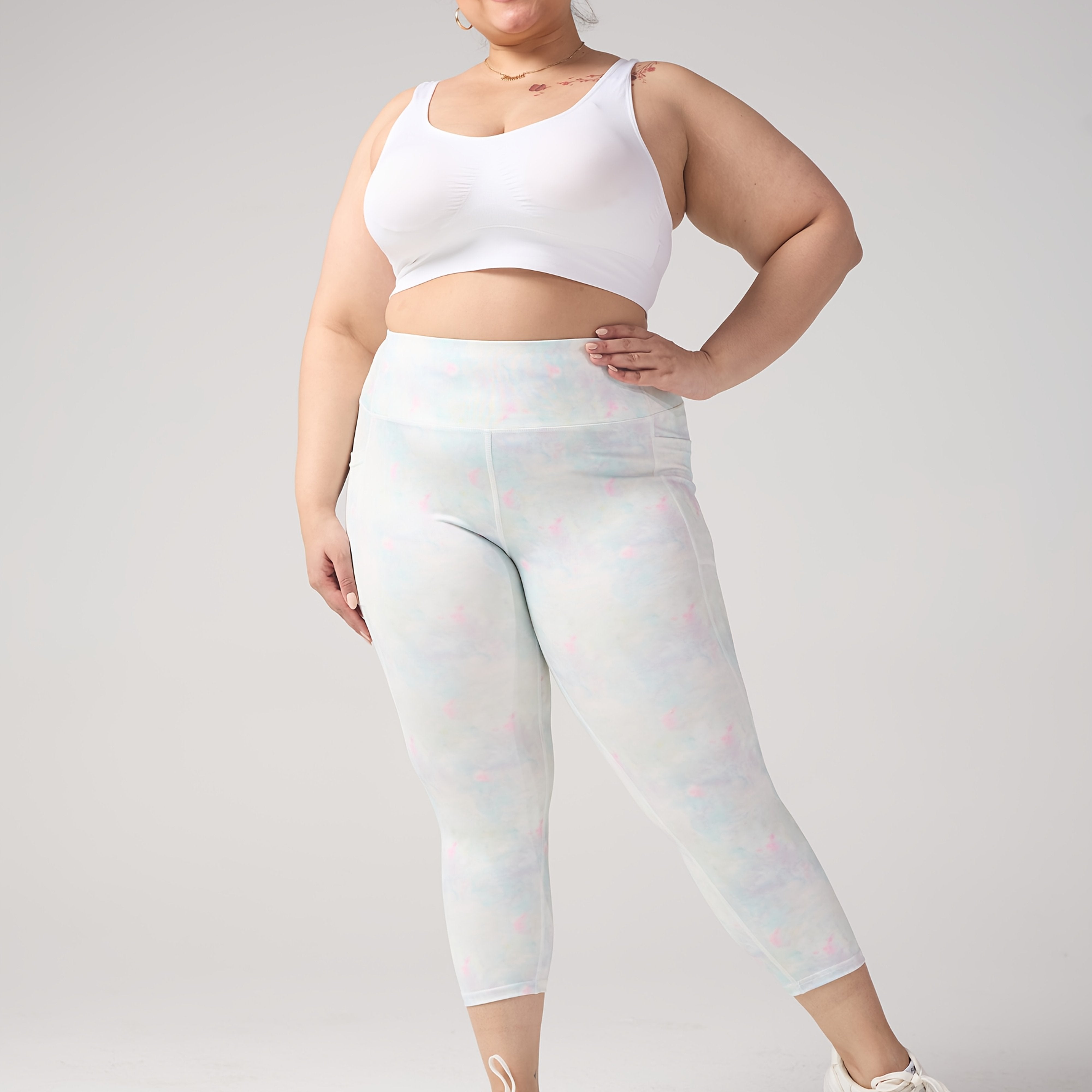 Women's Plus Size Cloud Pattern Capri Leggings High Waist Pilling-Resistant