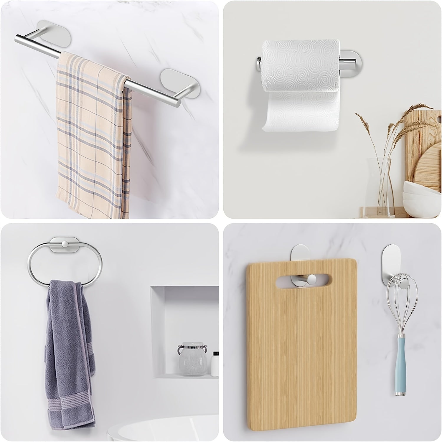 Stainless Steel Bathroom Hardware Set with Golden Accessories No Drilling