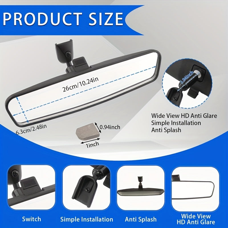 Universal Interior Rearview Mirror for Cars, Adjustable, Clear Visibility