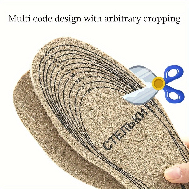 Unisex Wool Felt Insoles Thick Warm Cushioned Shoe Inserts Cut-to-Fit