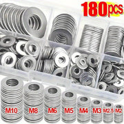 Steel Washer Set 180pcs M2-M10 Polished O-Ring Fasteners for DIY Repair