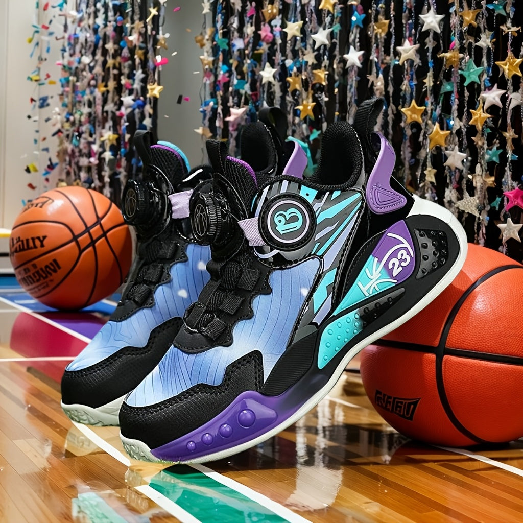 Детские всесезонные кроссовки из PU с вращающейся кнопкой-застежкой для мальчиков и девочек