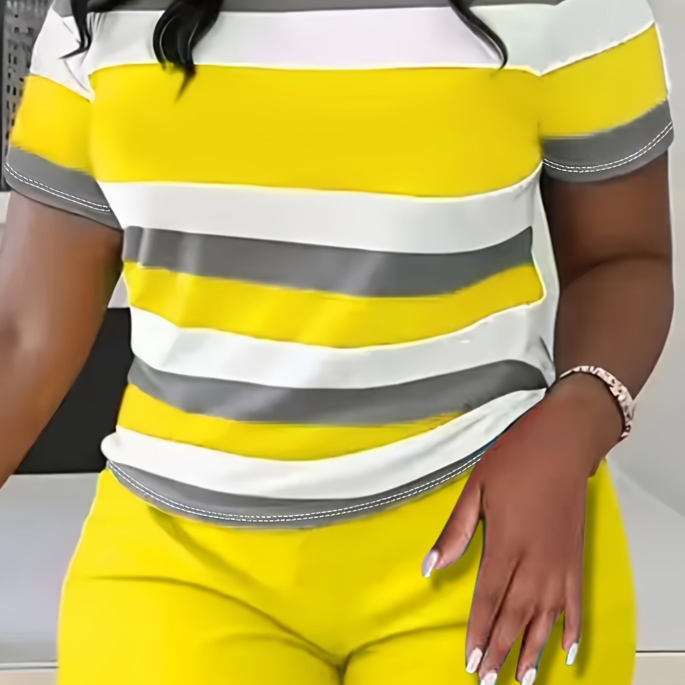 Women’s Plus Size Striped Short Sleeve T-Shirt Knit Polyester Sports Top