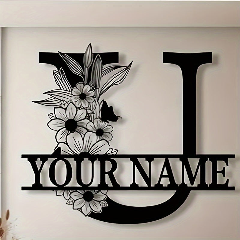 Personalized Metal Family Name Sign with Floral Design for Home Decor