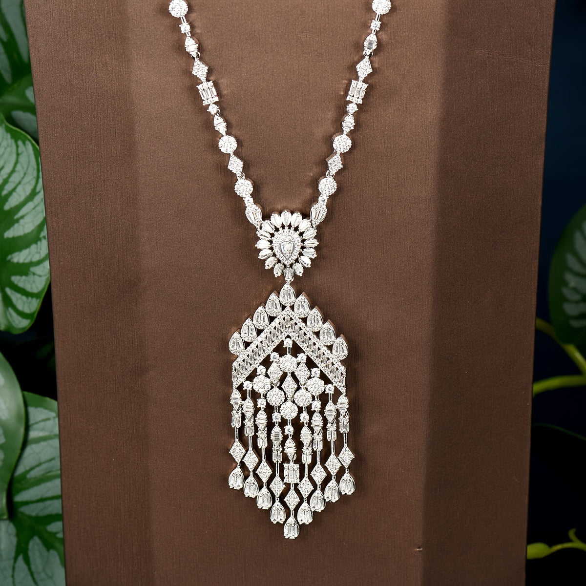 Women Zirconia Jewelry Set White Gold Plated Necklace and Earrings for Weddings and Parties