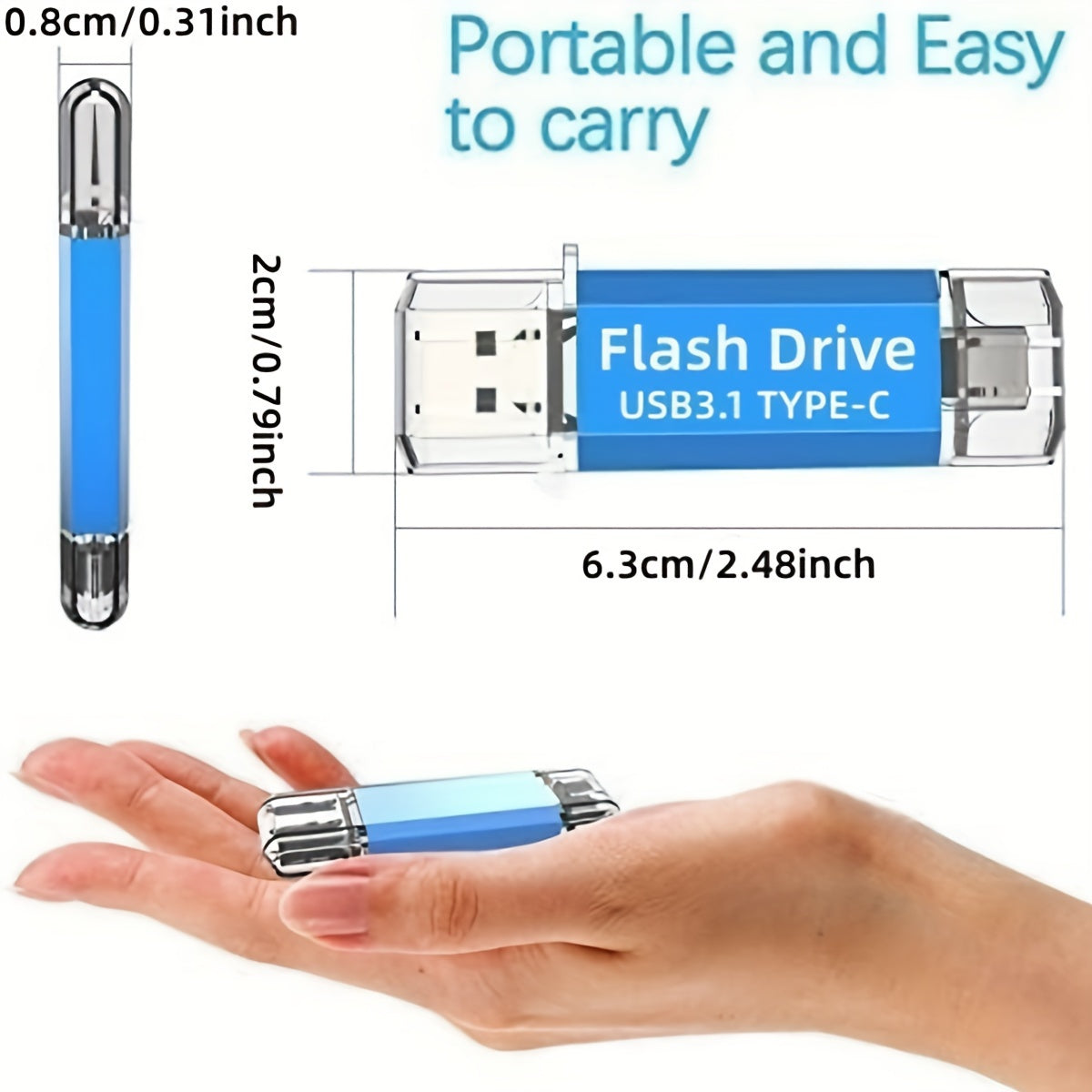 Dual OTG USB C Flash Drive 16GB 32GB 64GB 128GB USB 3.1 Up to 90MB/s for Smartphones Tablets MacBooks