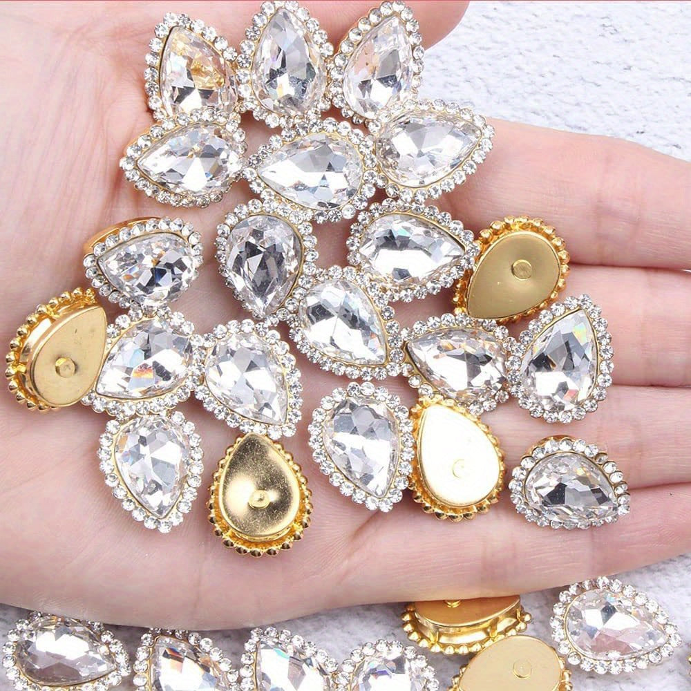 30 Pieces Tear Drop Acrylic Rhinestone Metal Embellishments for DIY Crafts Wedding Dress Accessories
