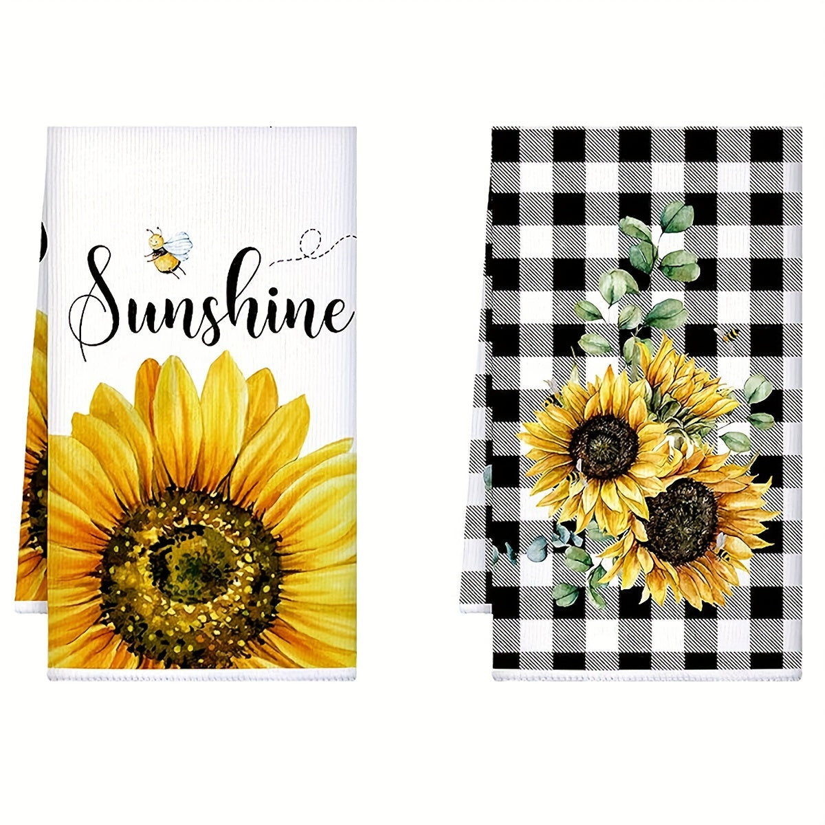 Set of 4 Sunflower Printed Microfiber Dish Towels for Kitchen Cleaning and Decoration