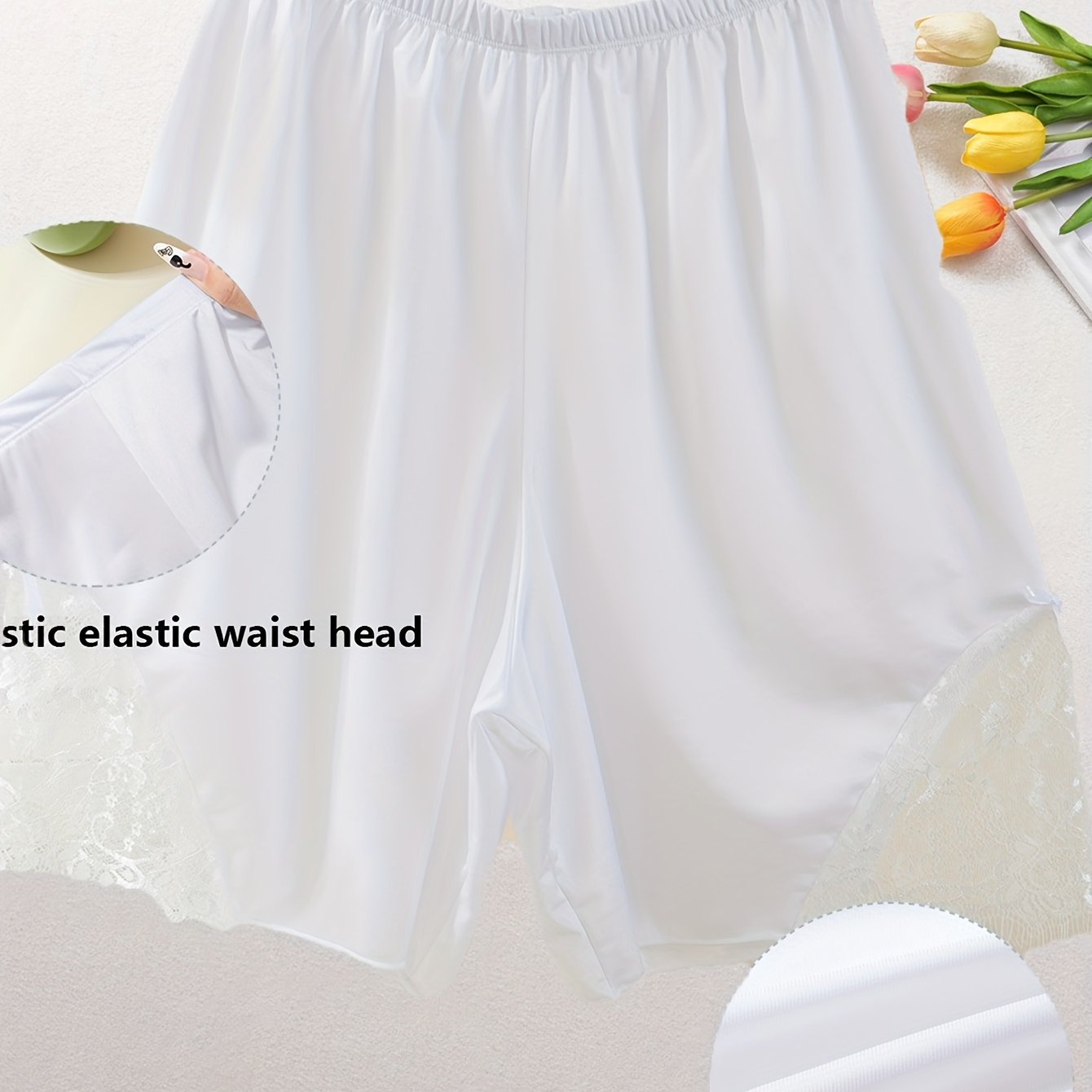 Plus Size High-Waisted Lounge Pants Tummy Control Lace Trim Loose Fit