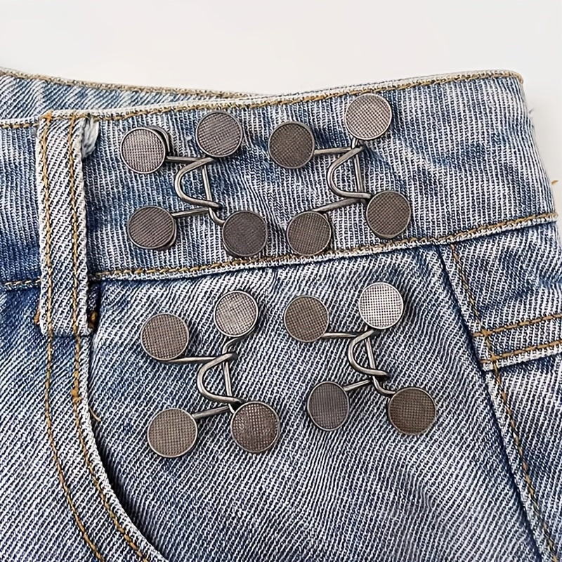 Set of 8 Denim Waistband Extenders with Metal Button Pins for Women’s Pants