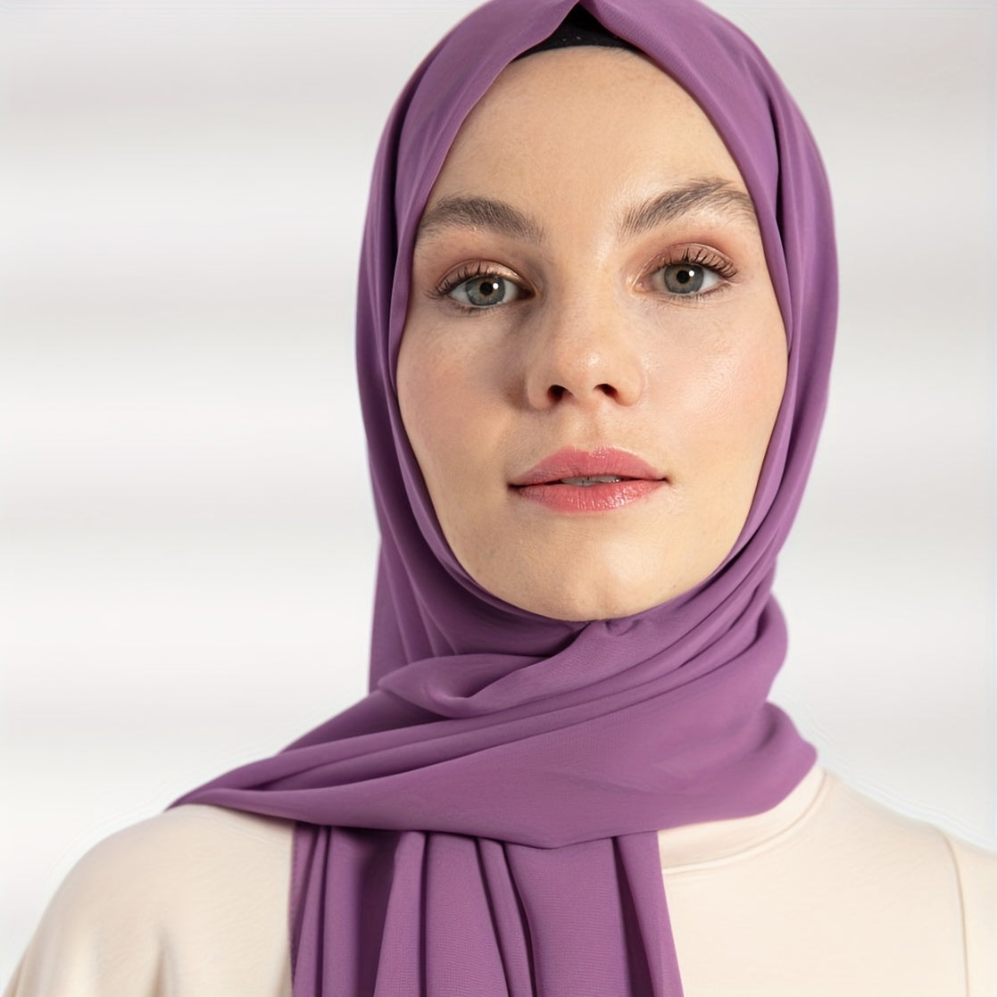 Ayollarning nafas oladigan chiffon hijabi, toza marjon bezaklari, Ramazon uchun qulay