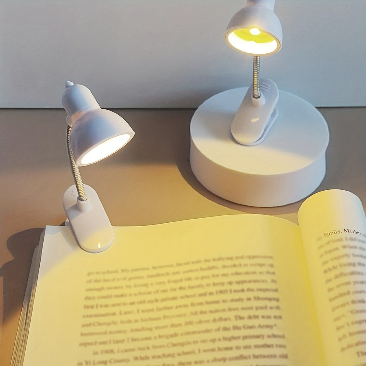 Mini Clip-On Reading Lamp with Push Button Control Adjustable Arm Night Light Plastic