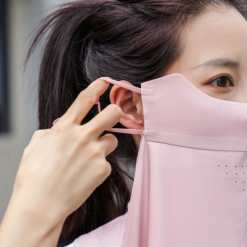 Ayollar uchun UV himoya maskasi, yupqa bo'yin qopqog'i bilan, muzli ipak nafas oladigan, velosipedda tashqarida foydalanish uchun