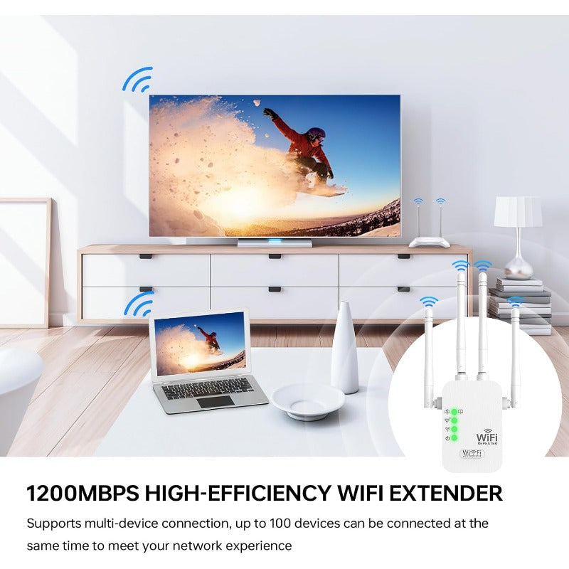 High-Speed WiFi Extender Signal Booster Dual-Band Supports 150 Devices Large Area Coverage