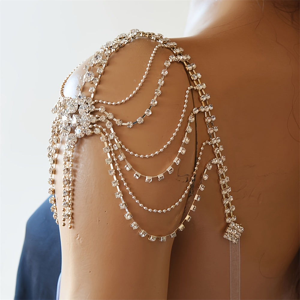 Women’s Boho Crystal Shoulder Chain Necklace with Multi-Layered Tassels for Nightclubs and Beach Parties