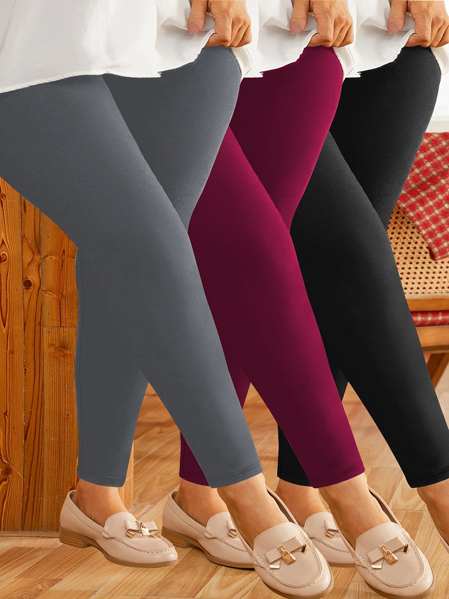 Plus Size Regular Waist 9 Points Bottom Pants 3 Pack