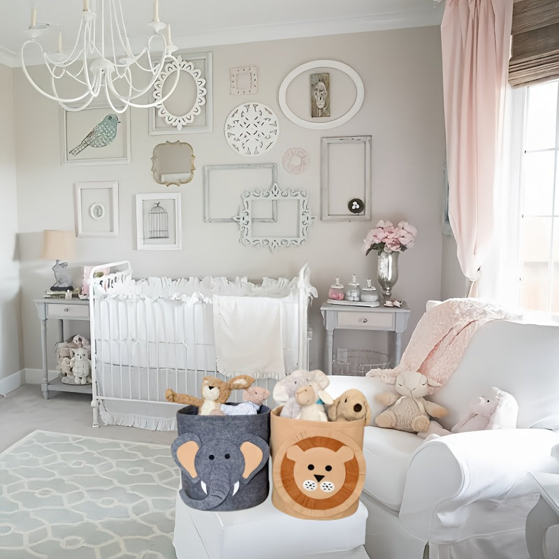 Cartoon Animal Fabric Storage Basket for Toys Clothes Shoes Folding Organizer