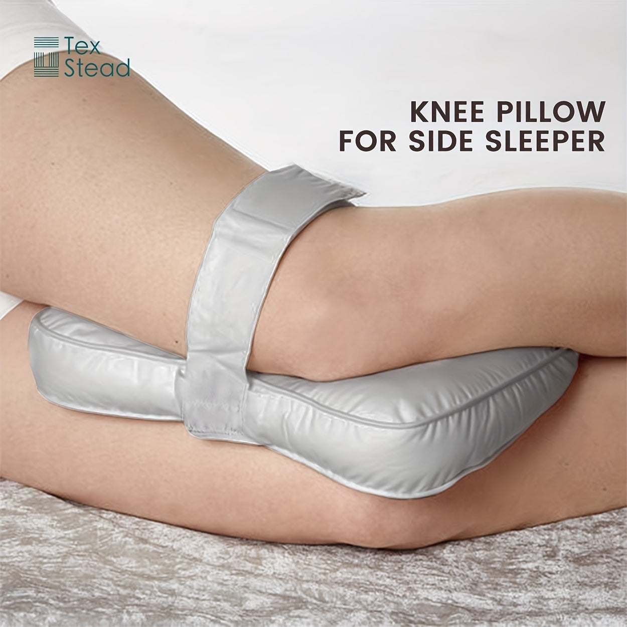 Support Pillow for Side and Back Sleepers Gray Ergonomic Knee Pillow with Secure Strap