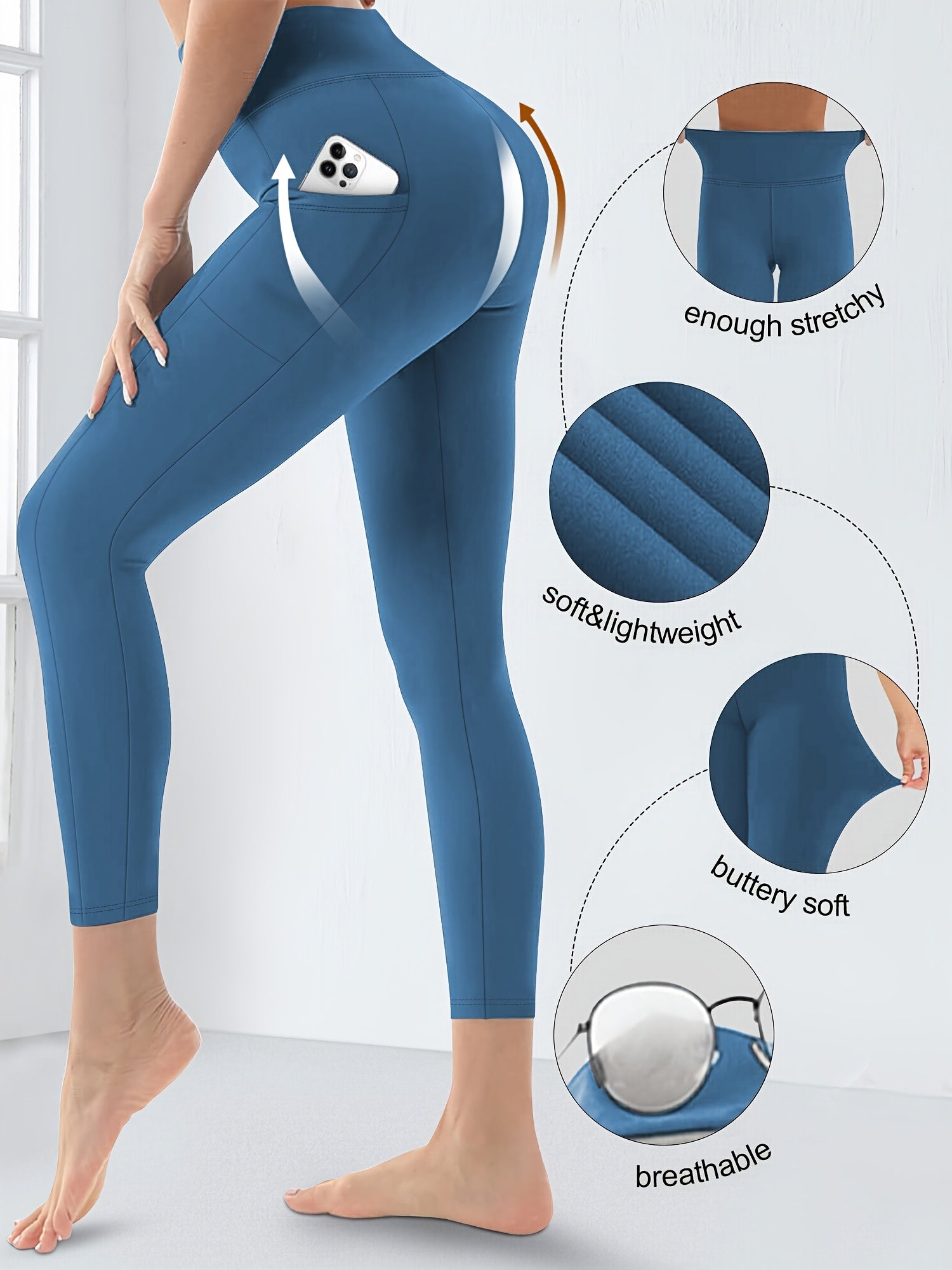 Women's High-Waisted Elastic Slimming Leggings with Side Pockets