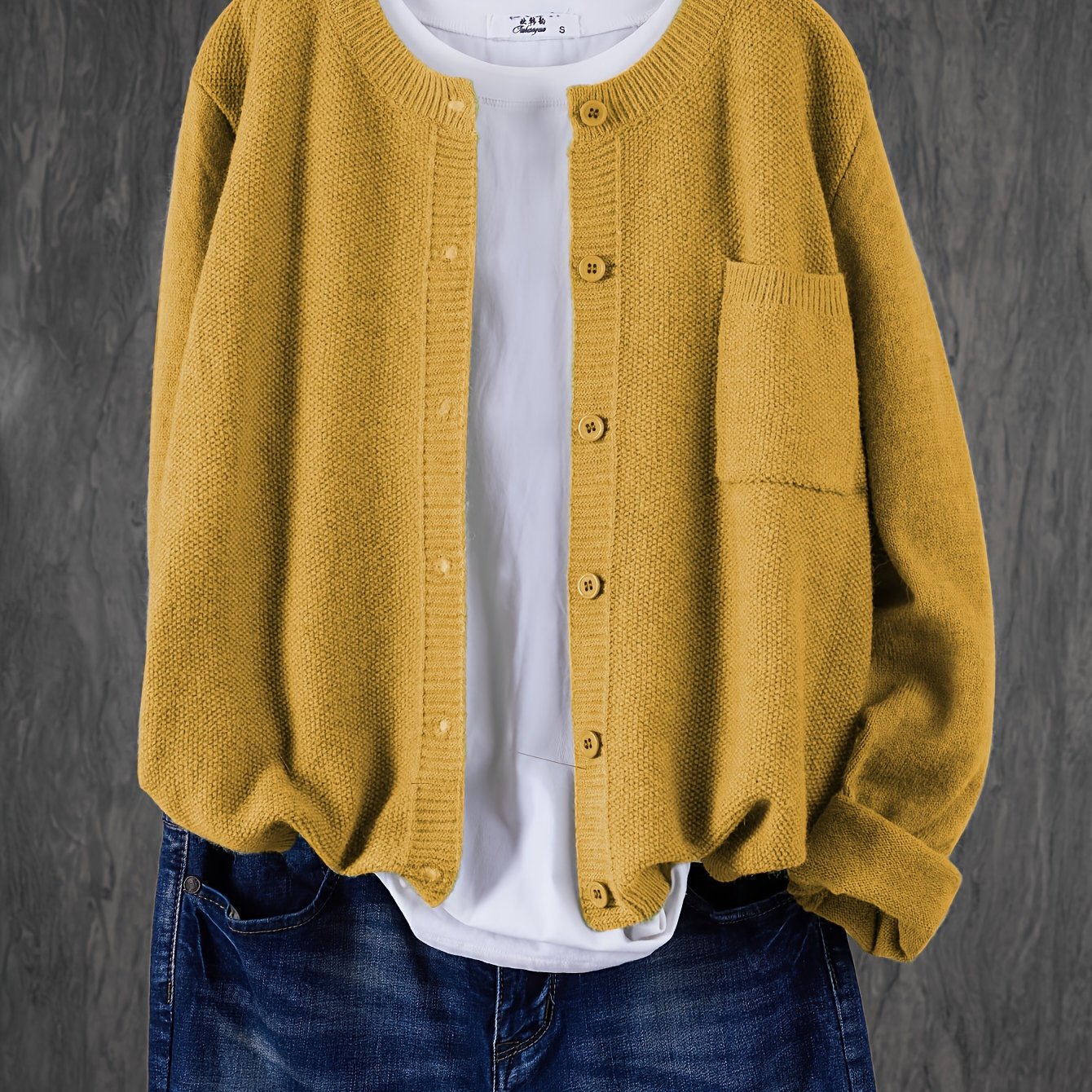Cárdigan de punto sólido para mujer con hombros caídos, bolsillos y botones en el frente para primavera y otoño