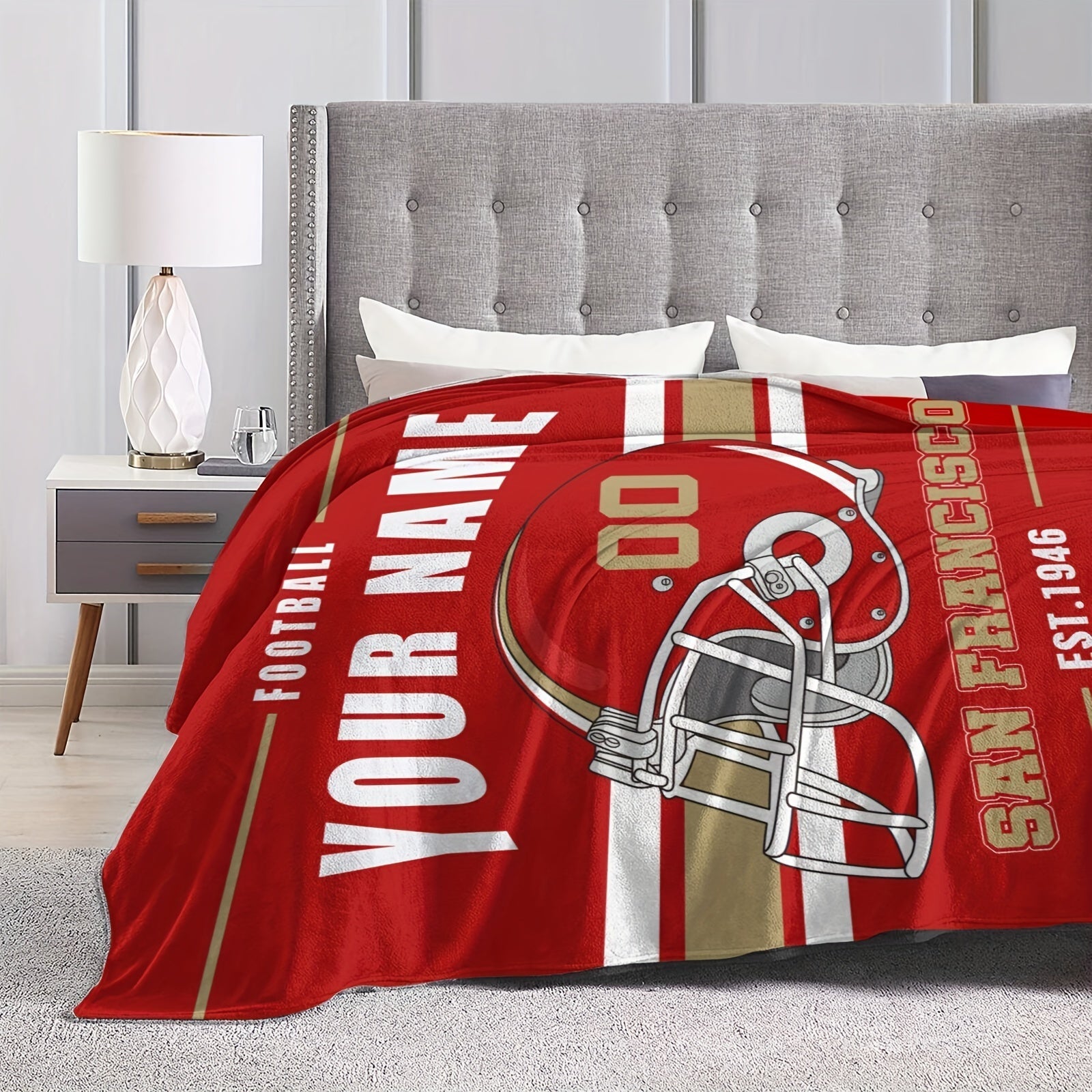 Personalized San Francisco Football Blanket Custom Name Throw for Bed Sofa Cozy Flannel
