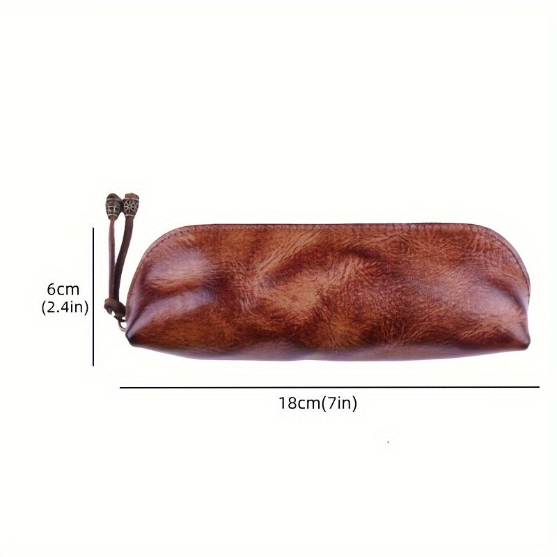Vintage Full-Grain Leather Glasses Case with Zipper Closure