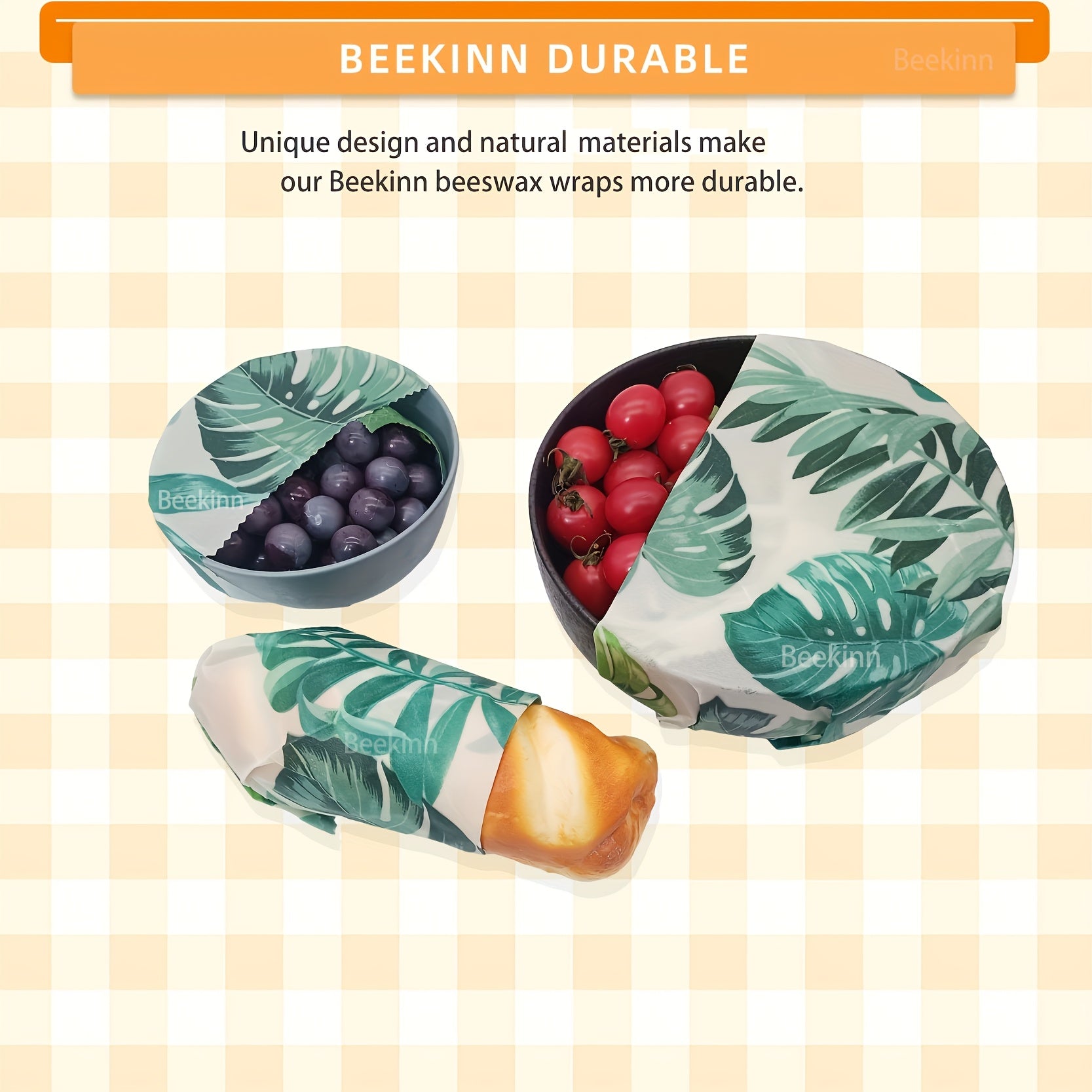 Envolturas reutilizables de cera de abeja de 3 piezas con patrón de curvas abstractas para almacenamiento de alimentos sin desperdicio
